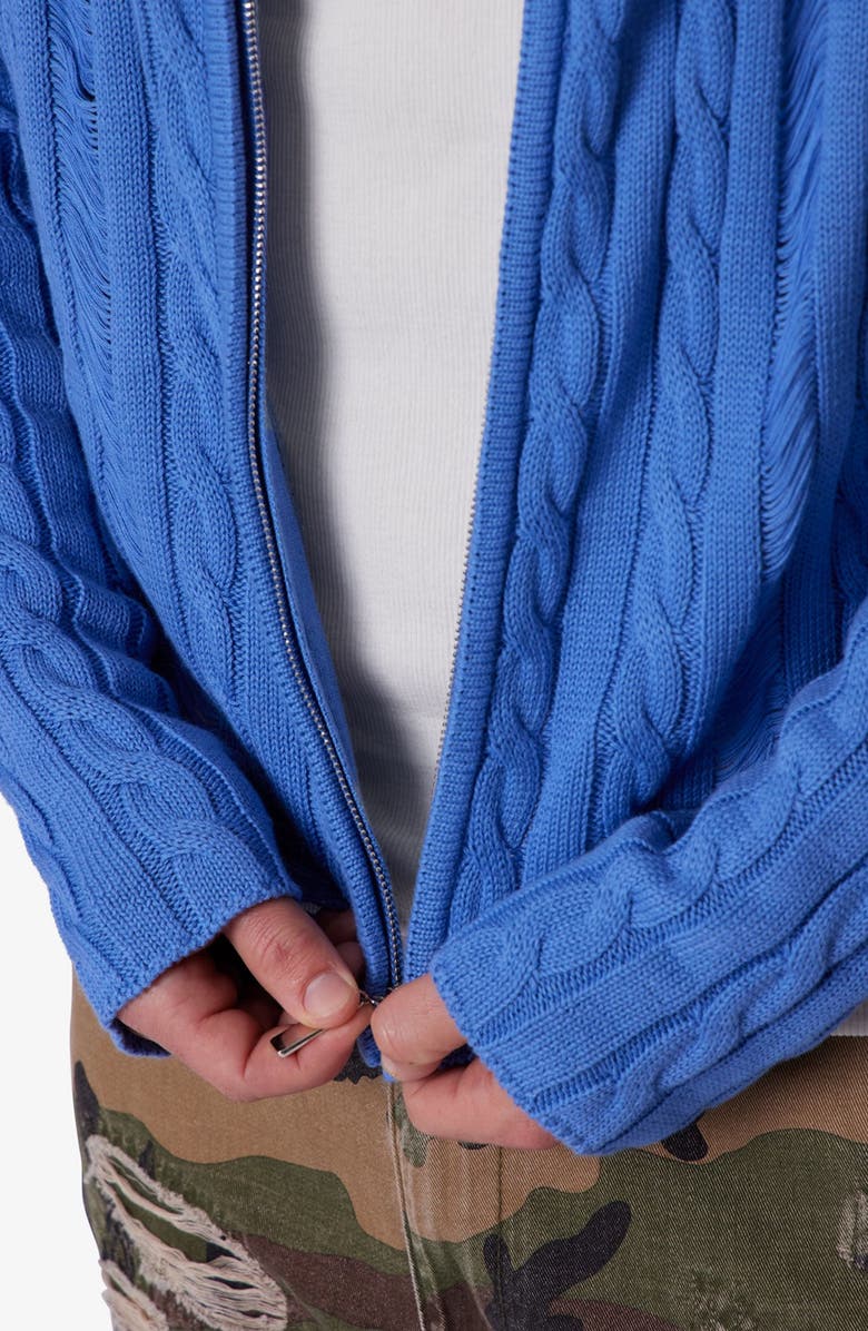 mnml Front Zip Hooded Cable Stitch Sweater, Alternate, color, Washed Blue