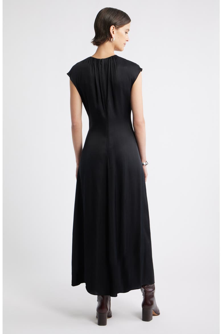 Shirred Cap Sleeve A-Line Dress, Alternate, color, BLACK