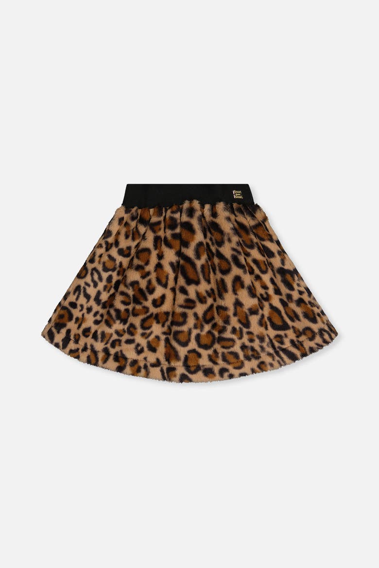 Leopard Faux Fur Elastic Waist A-Line Skirt, Main, color, Brown with Leopard Print