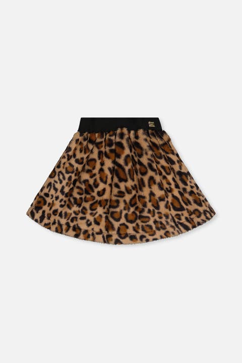 Leopard Faux Fur Elastic Waist A-Line Skirt