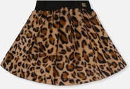 Deux par Deux Leopard Faux Fur Elastic Waist A-Line Skirt