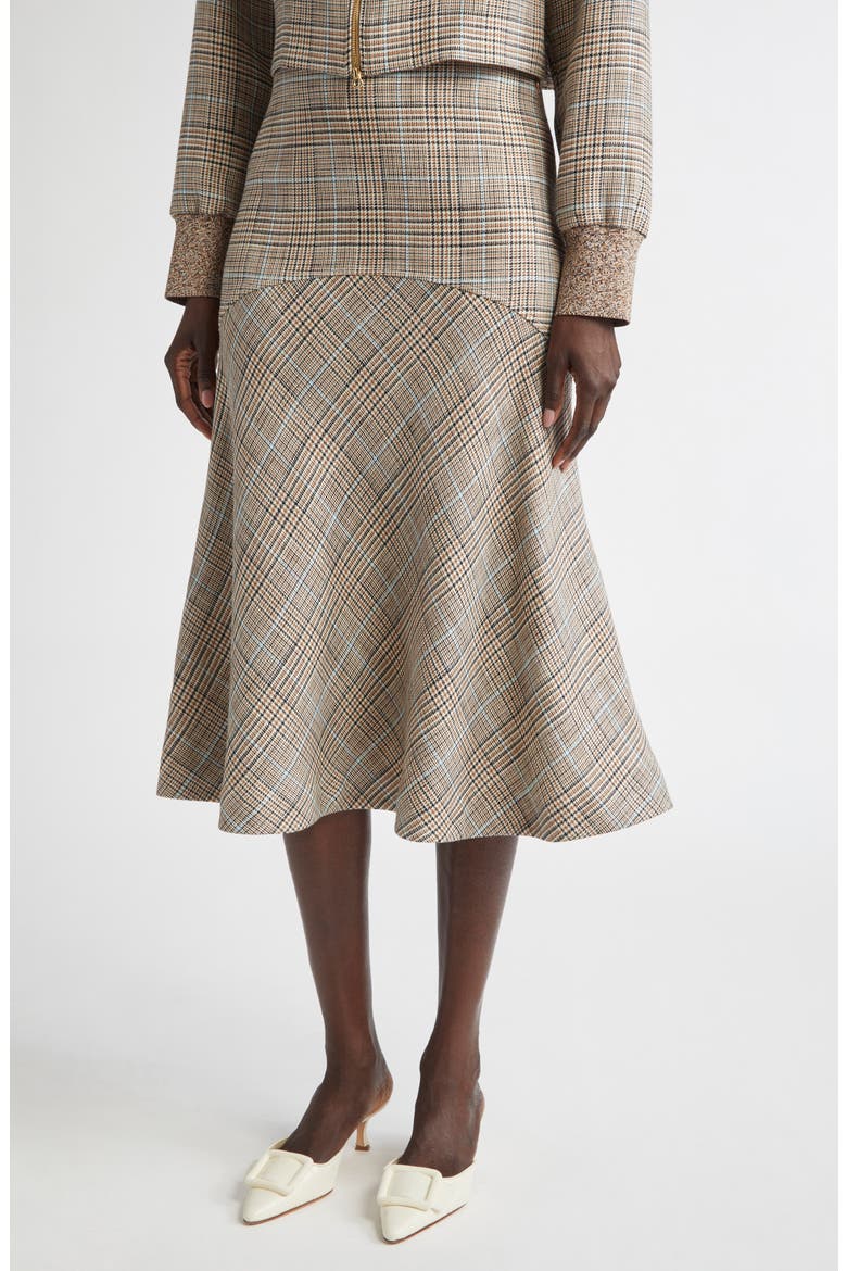 Prince of Wales Plaid Midi Skirt, Main, color, CAMEL/ ECRU/ MOULINE