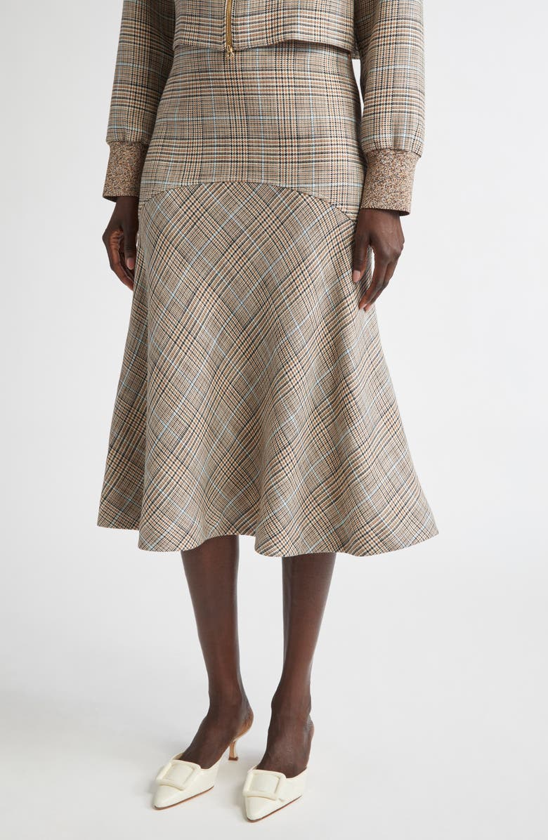 ST. JOHN Prince of Wales Plaid Midi Skirt, Main, color, Camel/ Ecru/ Mouline