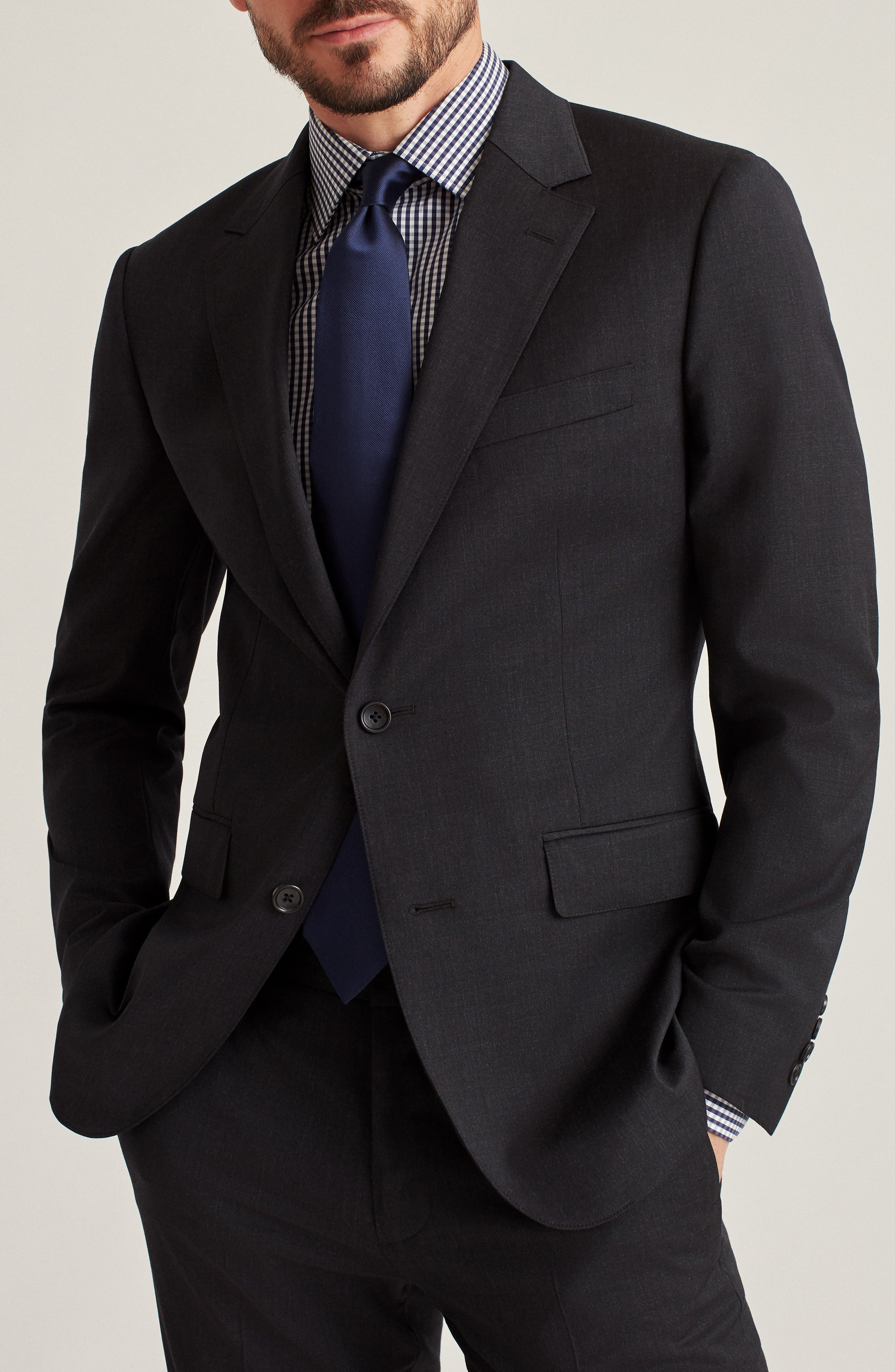 Jetsetter Slim Fit Charcoal Grey Stretch Wool Suit Jacket