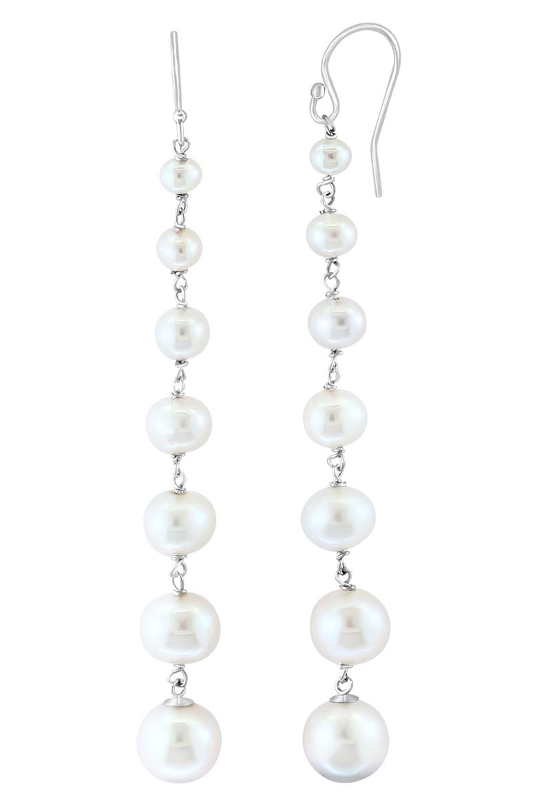 Sterling Silver 3–9mm Graduated Freshwater Pearl Drop Earrings, Alternate, color, WHITE
