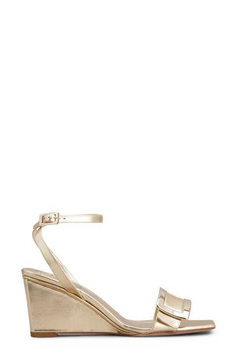Belle Vivier Metallic Ankle Strap Wedge Sandal (Women)