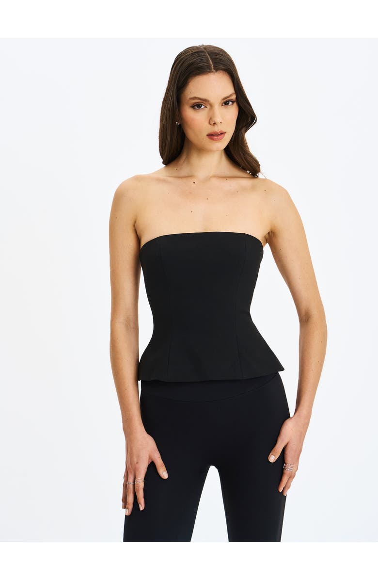 Miss Circle Quinette Peplum Top with Beaded Asymmetrical Cape, Alternate, color, Black