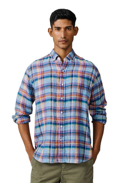 Croyland Madras Button-Down Linen Shirt