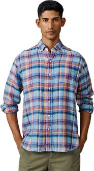 Aubin Croyland Madras Button-Down Linen Shirt