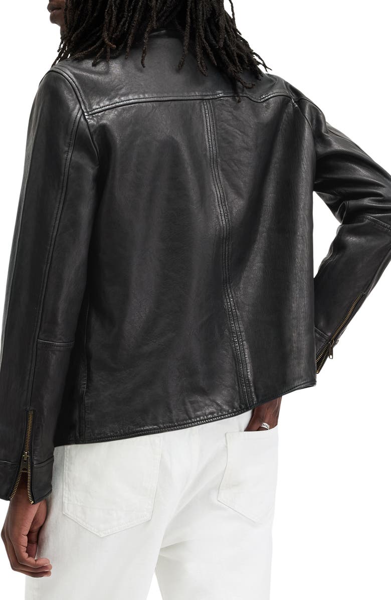 AllSaints Miller Lambskin Leather Biker Jacket, Alternate, color, Black
