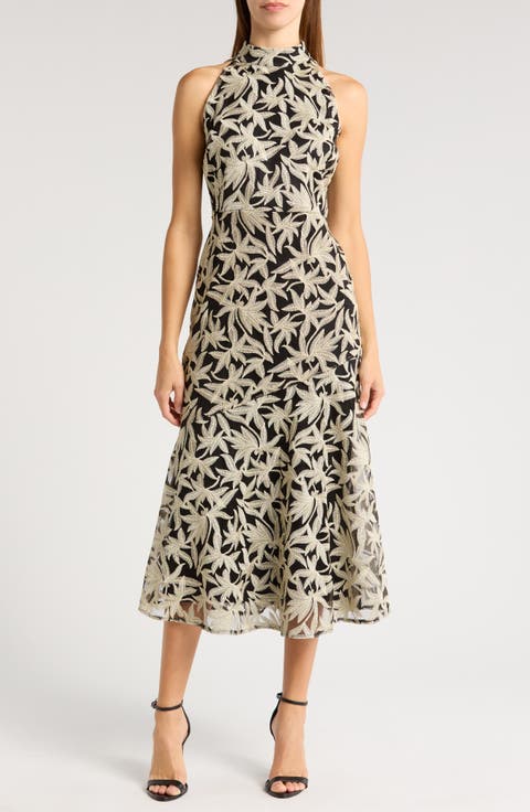 Platinum Leafy Embroidered Maxi Dress