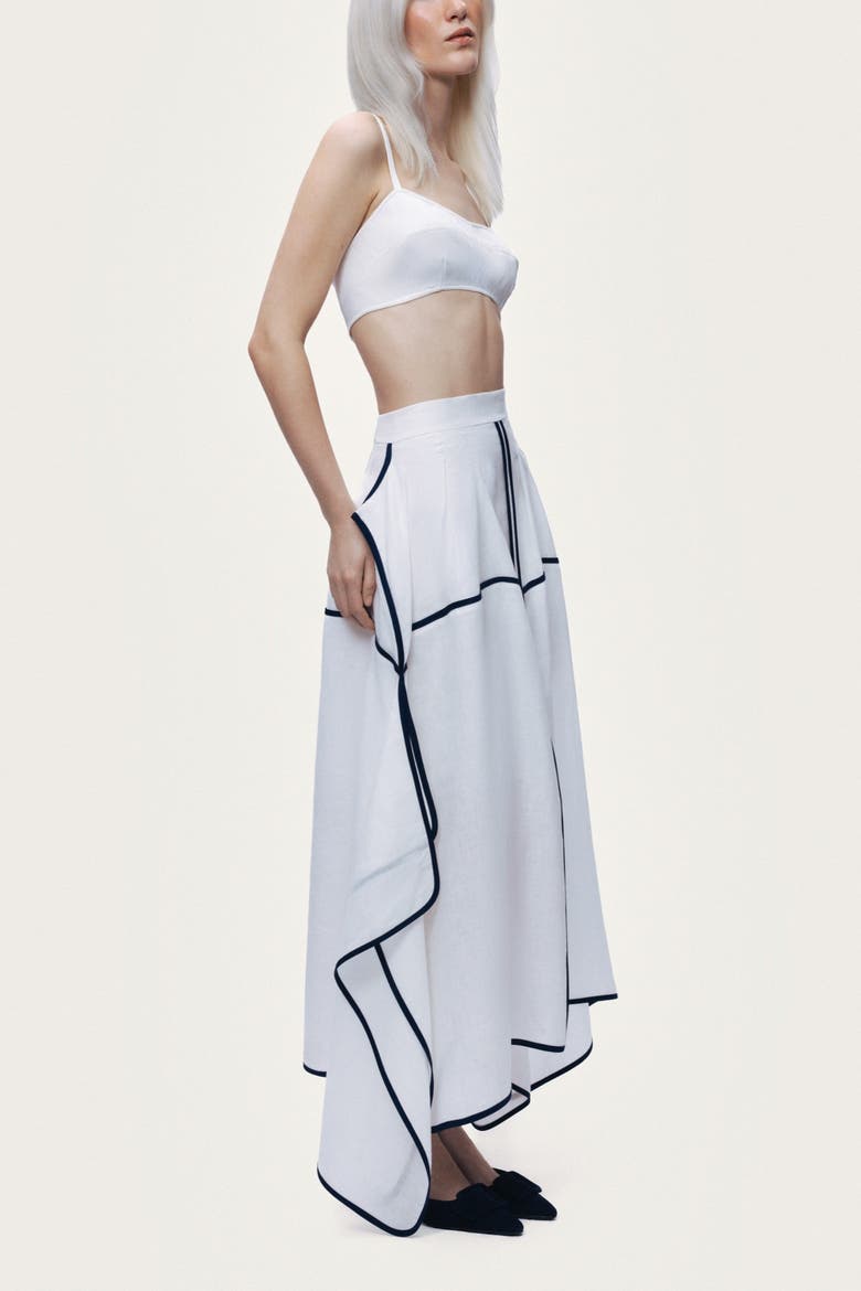 Contrast Trim Asymmetric Hem Skirt, Main, color, Ivory