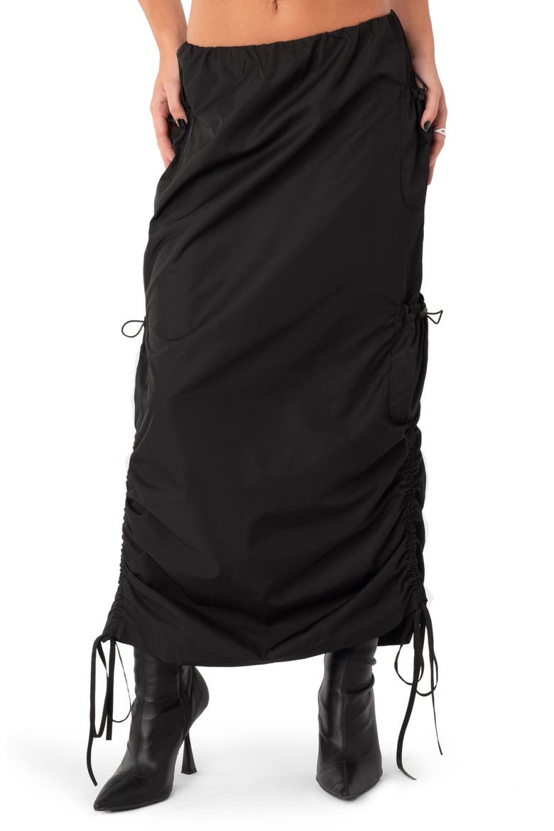 Nylon Cargo Maxi Skirt, Main, color, BLACK