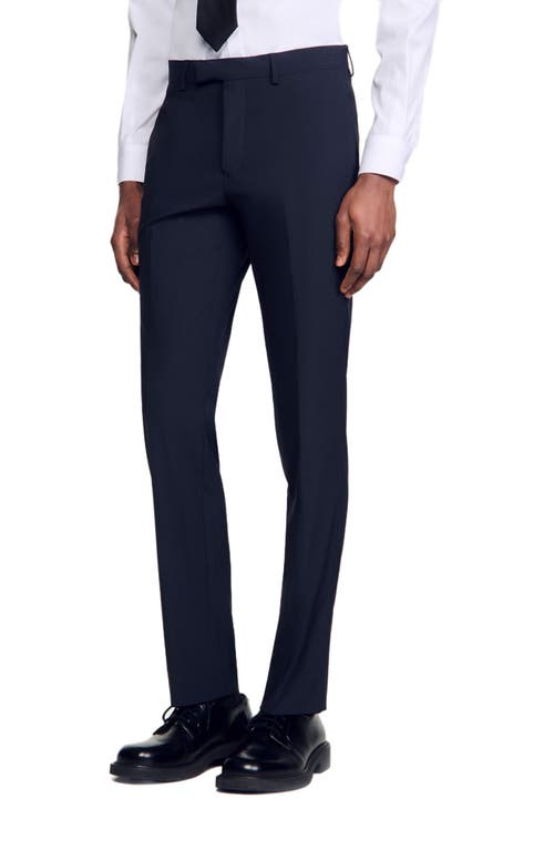 Sandro Mens Slim-fit Tapered Stretch-wool Trousers Navy Blue In Navy Blue