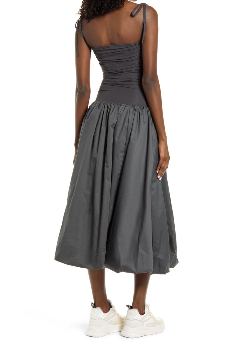 Tie Shoulder Midi Dress, Alternate, color, DARK GREY
