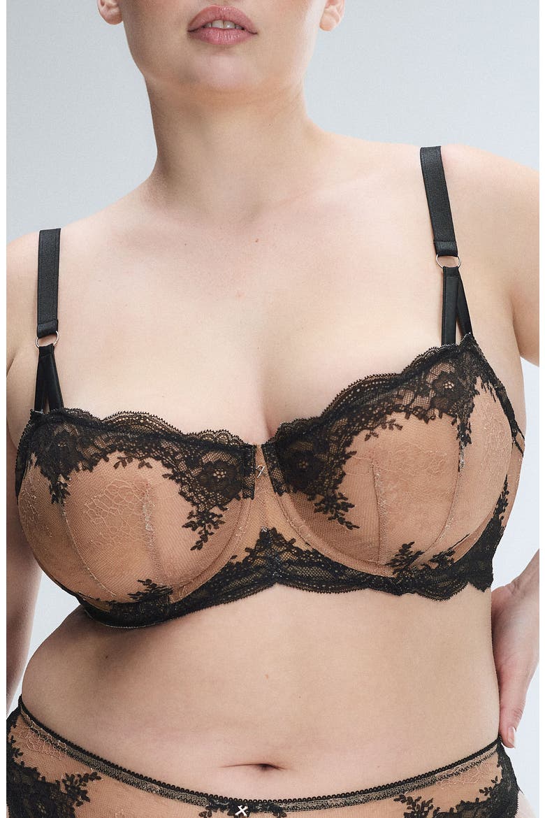 Lacestruck Unlined Balconette Bra, Alternate, color, TIRAMISU TAN/ BLACK CAVIAR