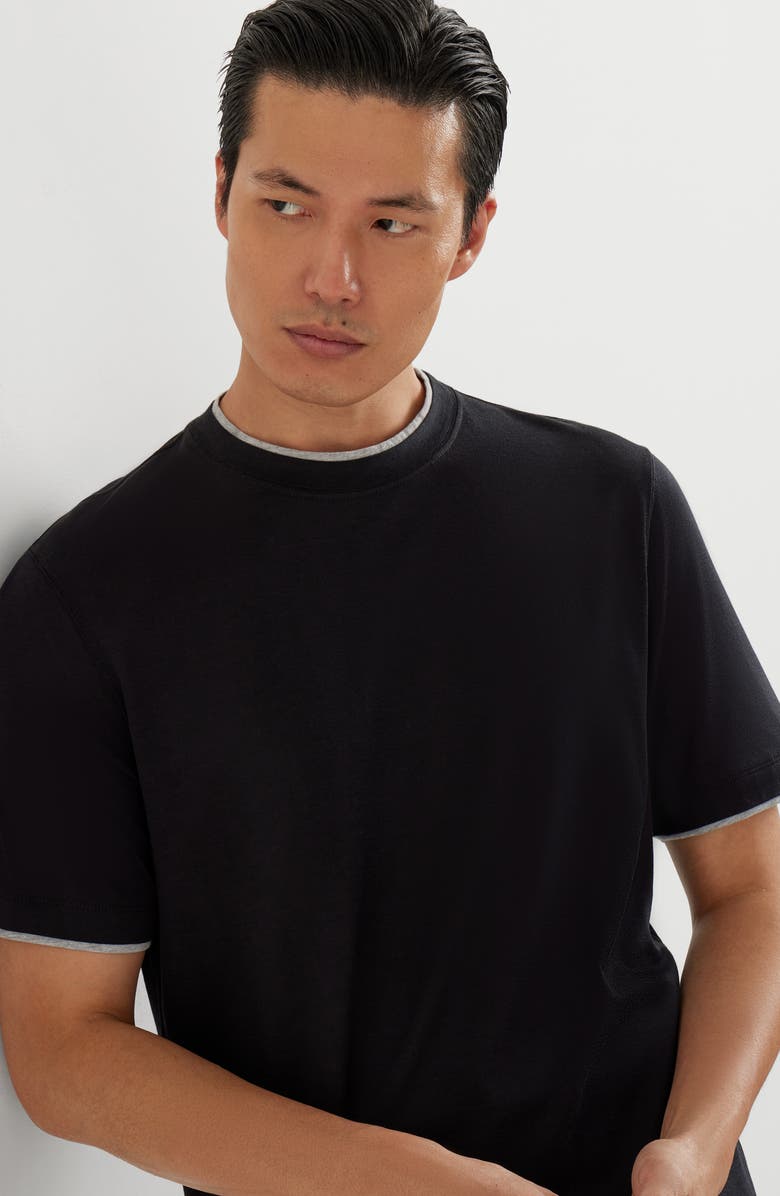 Brunello Cucinelli T-shirt with faux-layering, Alternate, color, Black
