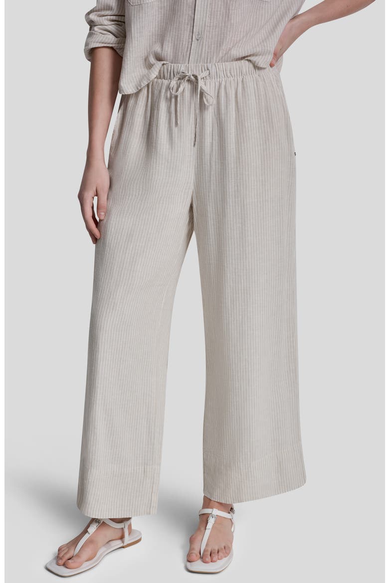 High Waist Linen Blend Pants, Main, color, PEBBLE/ IVORY