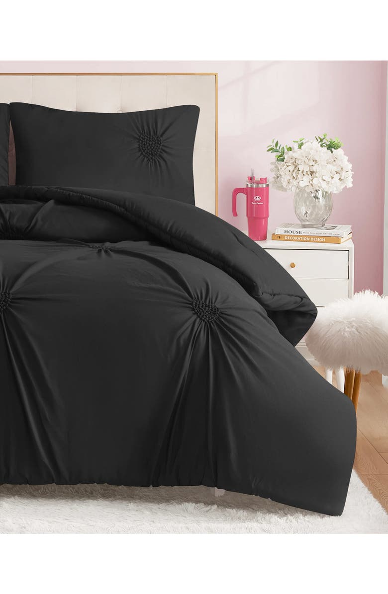 Juicy Couture Amora Gathered Heart Comforter & Sham Set, Alternate, color, Black