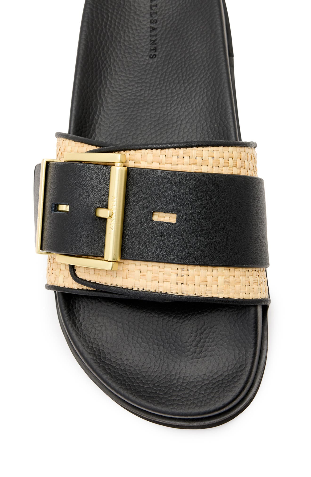 AllSaints Ellie Raffia Stud Slide Sandal, Alternate, color, Natural/ Black