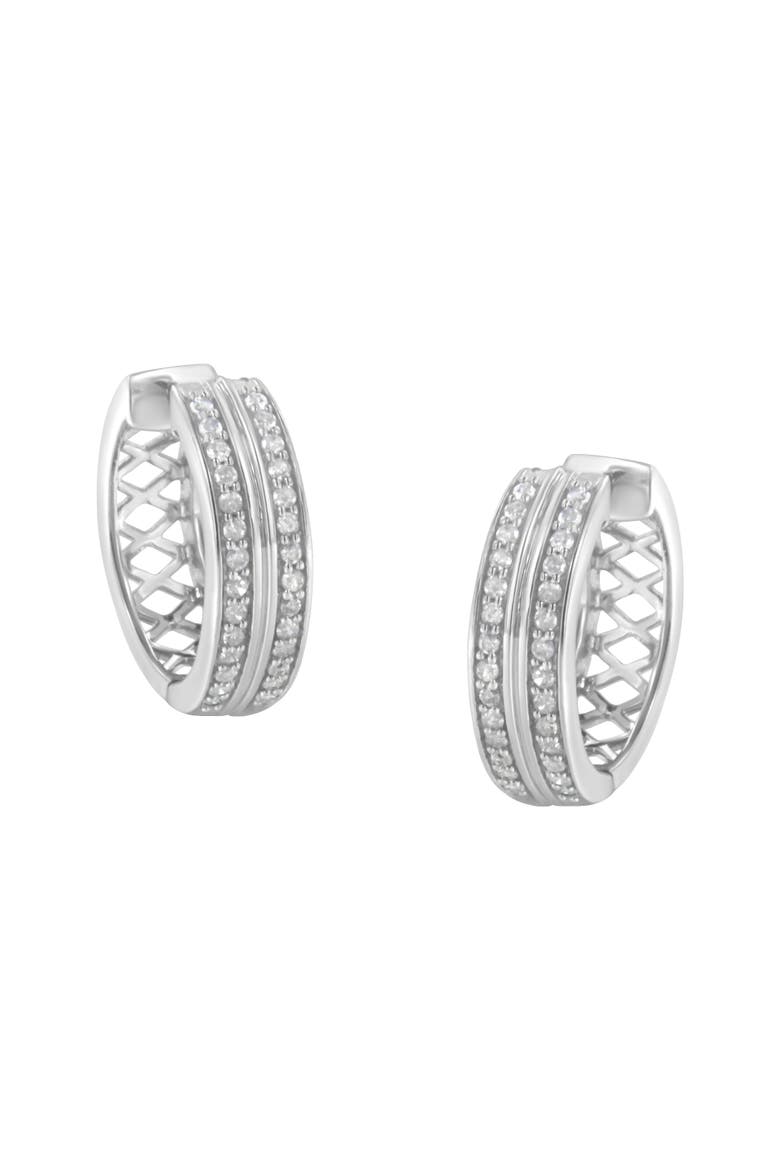 10K White Gold Diamond Hoop Earring, Main, color, White