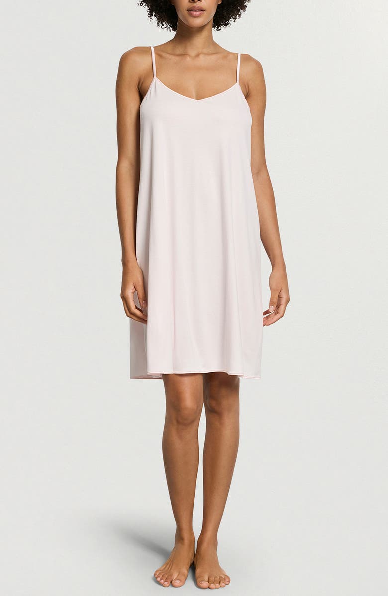 Hanro Silk Trim Cotton Chemise, Main, color, Honeydew