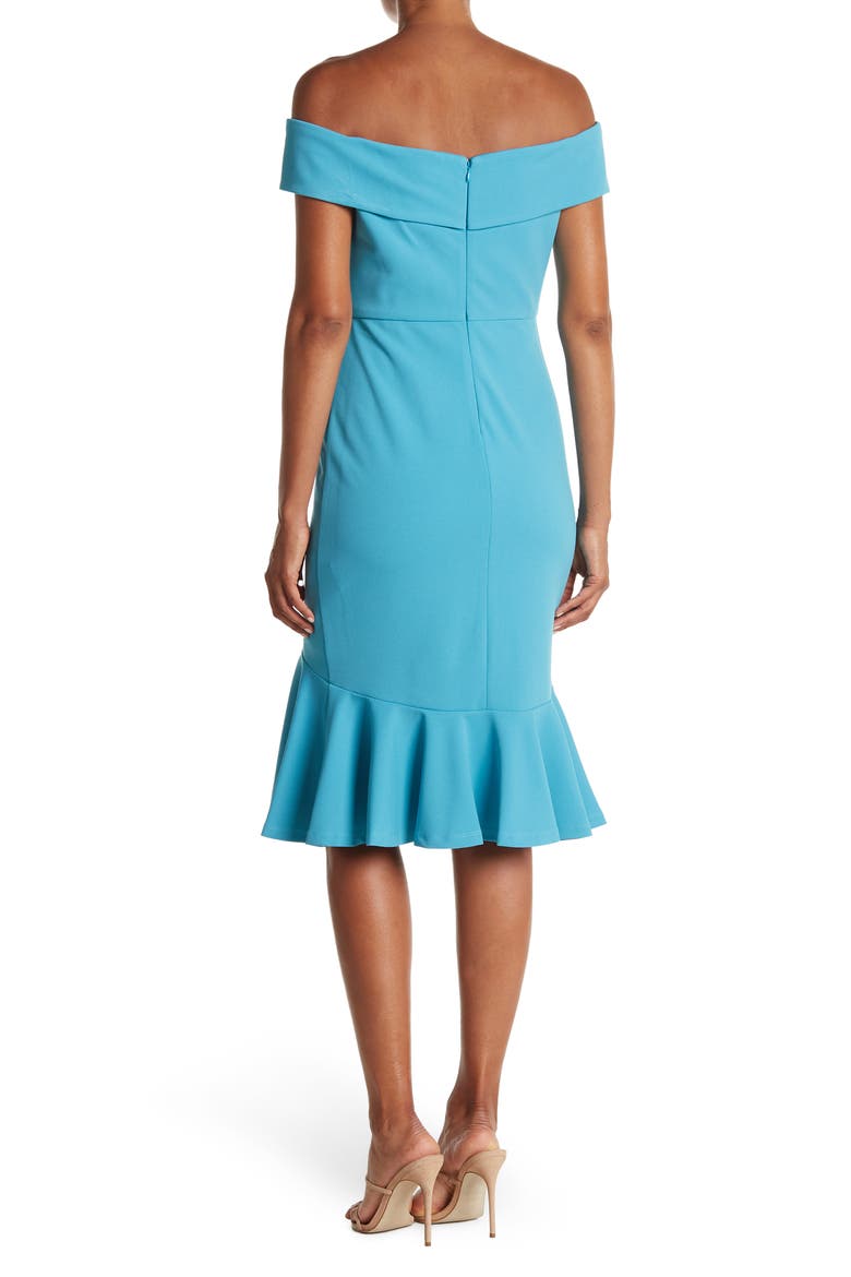 Off-the-Shoulder Scuba Crepe Dress, Alternate, color, AQUA
