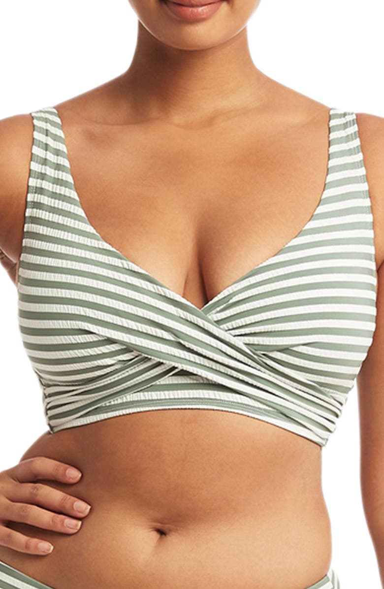 Sea Level Capri Stripe Multifit Cross Front Bikini Top, Main, color, 