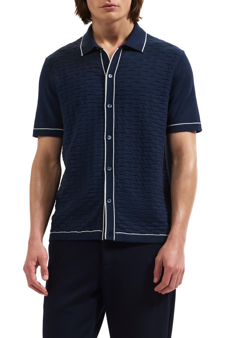 Short Sleeve Full Button Sweater, Main, color, NAVY