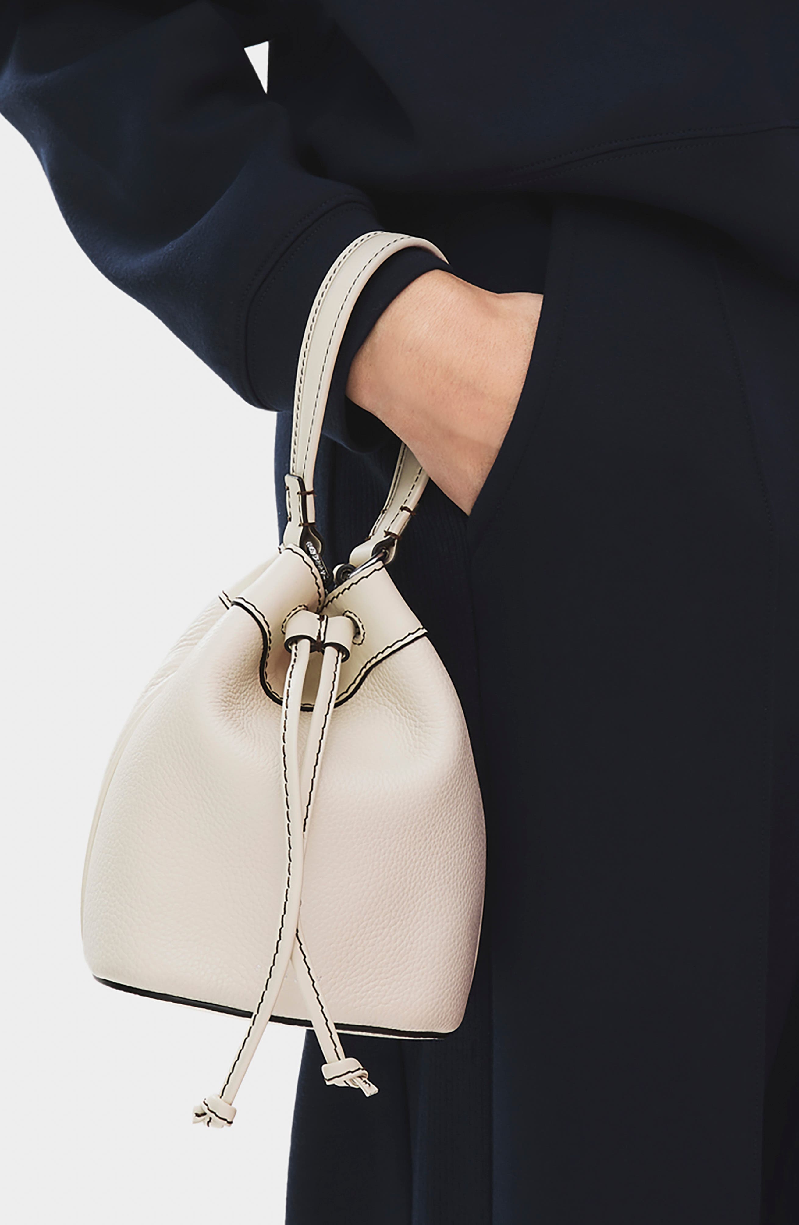 Albany Avenue Mini Drawstring Leather Crossbody Bag, Alternate, color, SALT