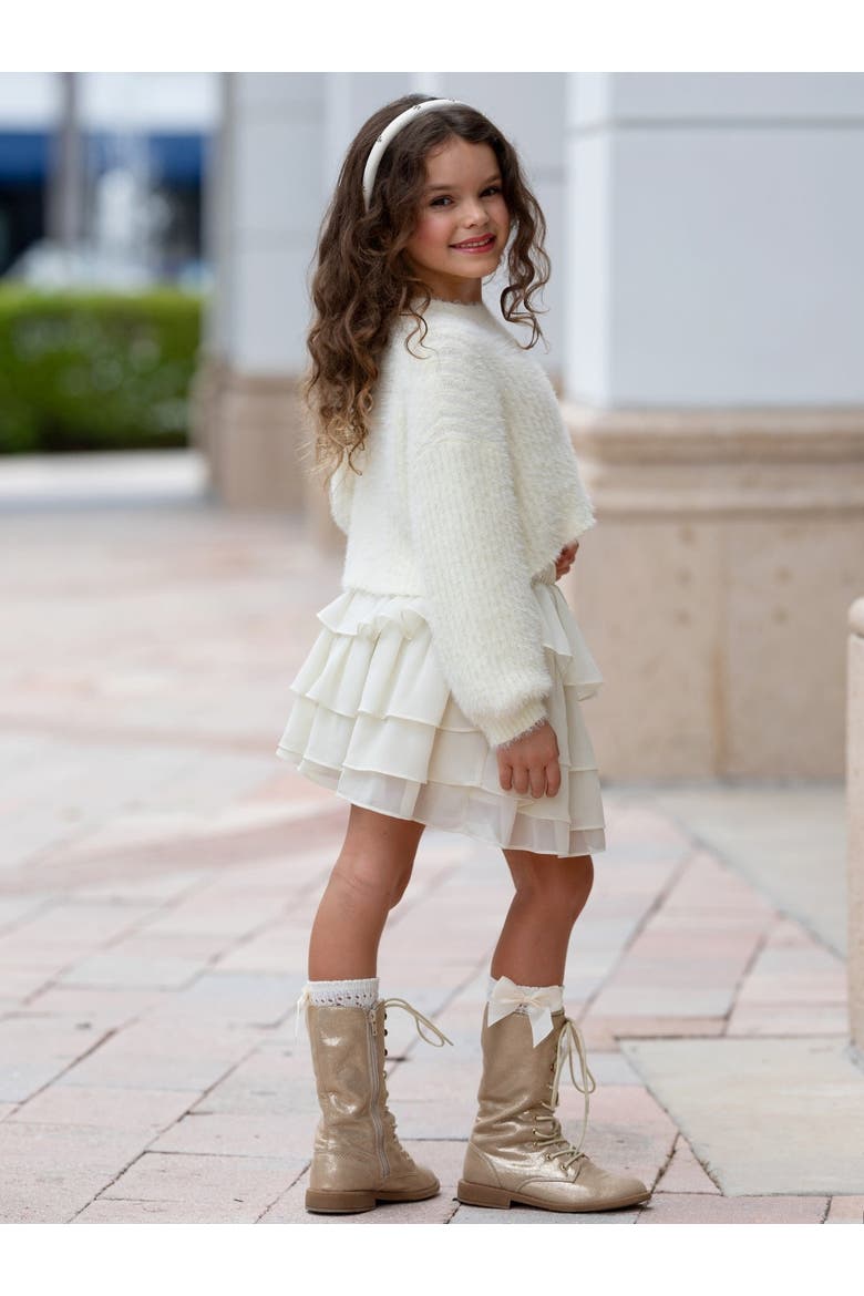 Dreams Cozy Sweater and Tiered Skirt Set, Alternate, color, Ivory