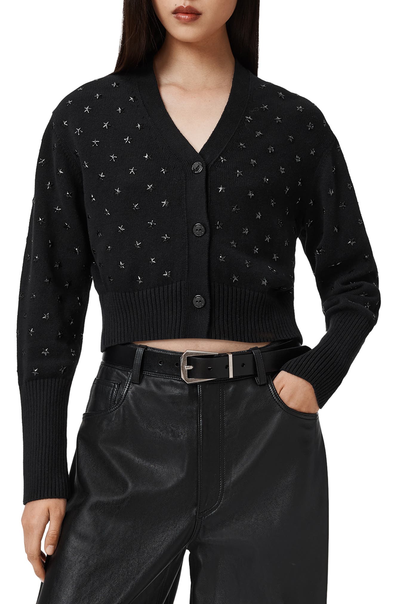 AllSaints Mazy Star Studded Cotton Cardigan (Women) | Nordstromrack
