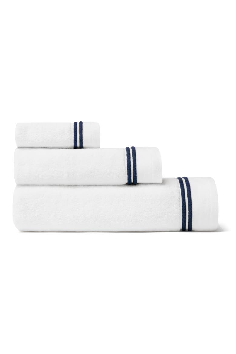 Aura Nuova Combed Cotton Bath Sheet, Alternate, color, WHITE/ NAVY