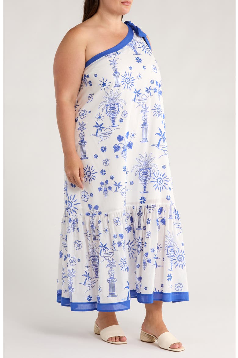 Alvina Tropics Nicol One-Shoulder Cotton Maxi Dress, Alternate, color, WHITE/ BLUE