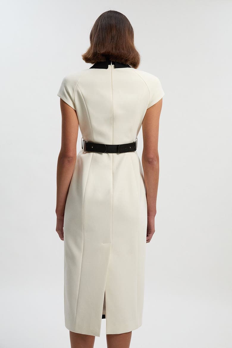Contrast Collar Tailored Midi Dress, Alternate, color, Ivory