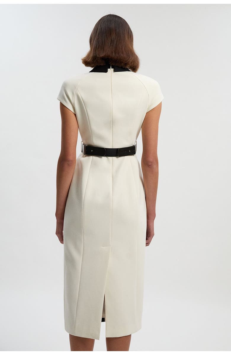 Karen Millen Contrast Collar Tailored Midi Dress, Alternate, color, Ivory