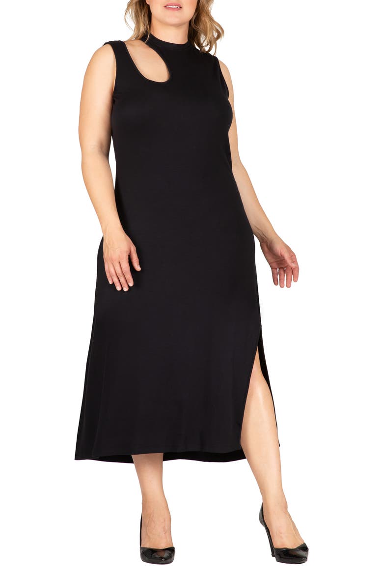 Cutout Sleeveless Midi Dress, Alternate, color, BLACK