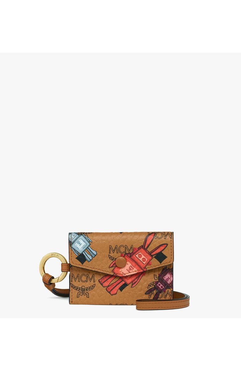 MCM Aren Lanyard ID Wallet in Rabot Visetos, Main, color, Cognac