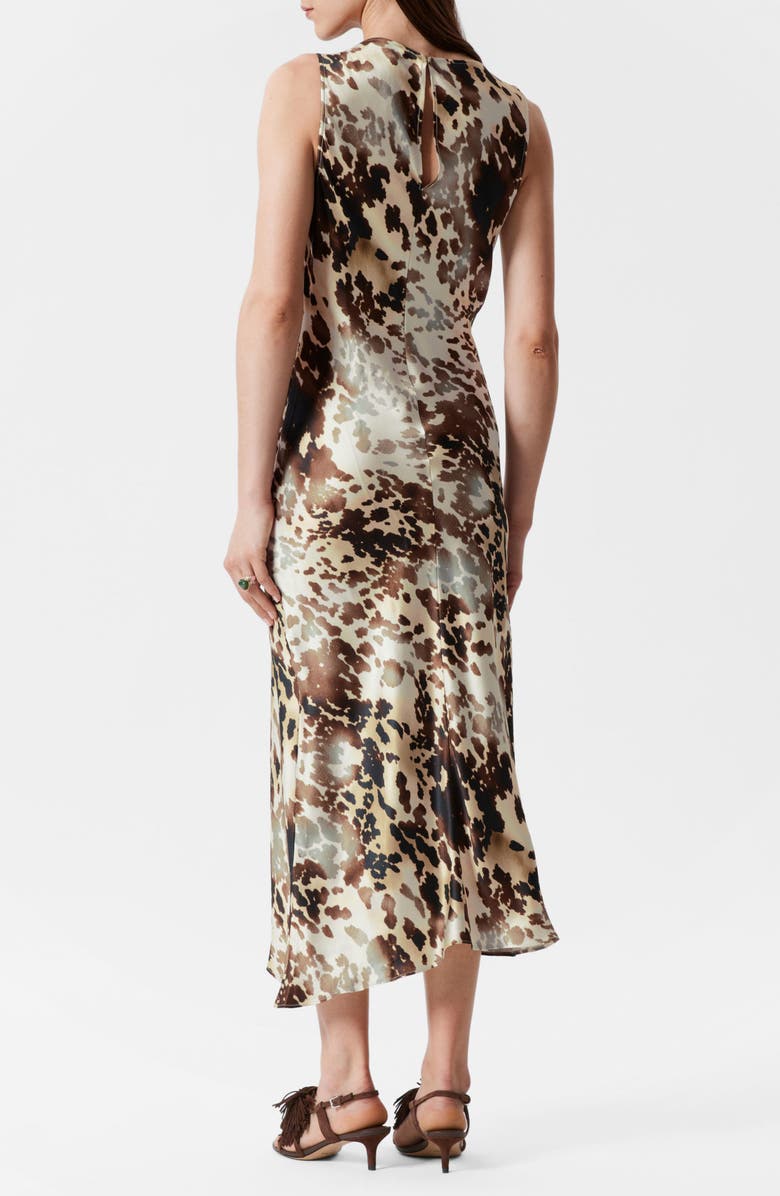 & Other Stories Abstract Animal Print Satin Midi Slipdress, Alternate, color, Brown Dark