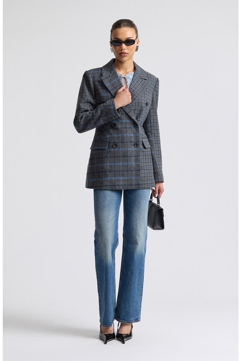 Plaid Double Breasted Blazer, Alternate, color, GREY PLAID MULTI