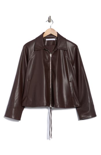 Susana Monaco Faux Leather Full Zip Jacket In Brown