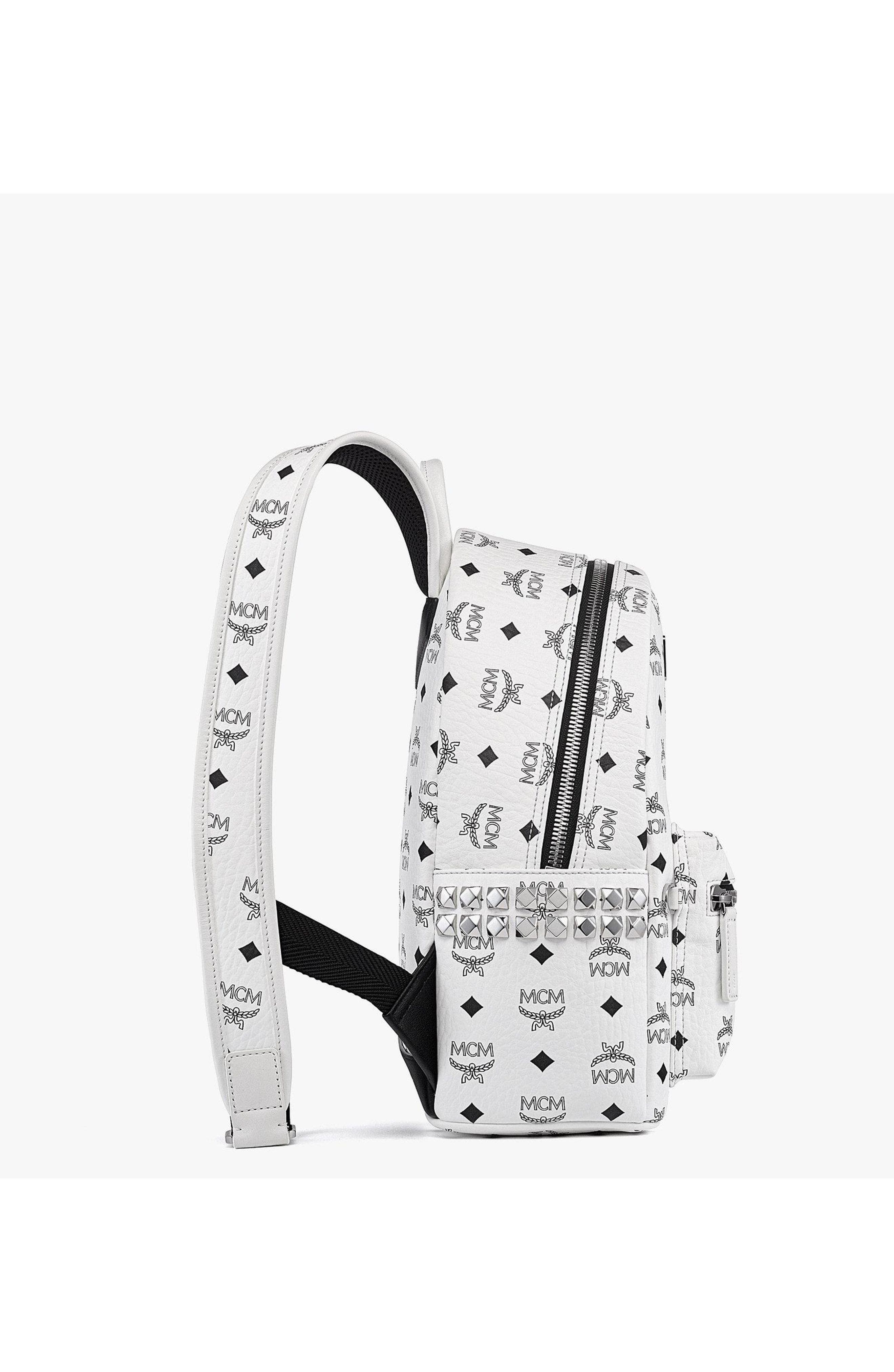 MCM Stark Side Studs Backpack in Visetos, Alternate, color, White