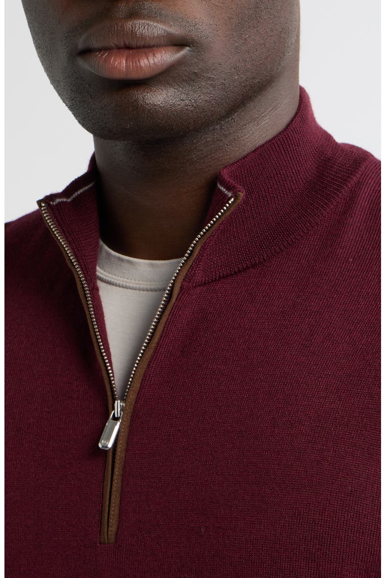 Autumn Crest Suede Trim Quarter Zip Sweater, Alternate, color, BORDEAUX