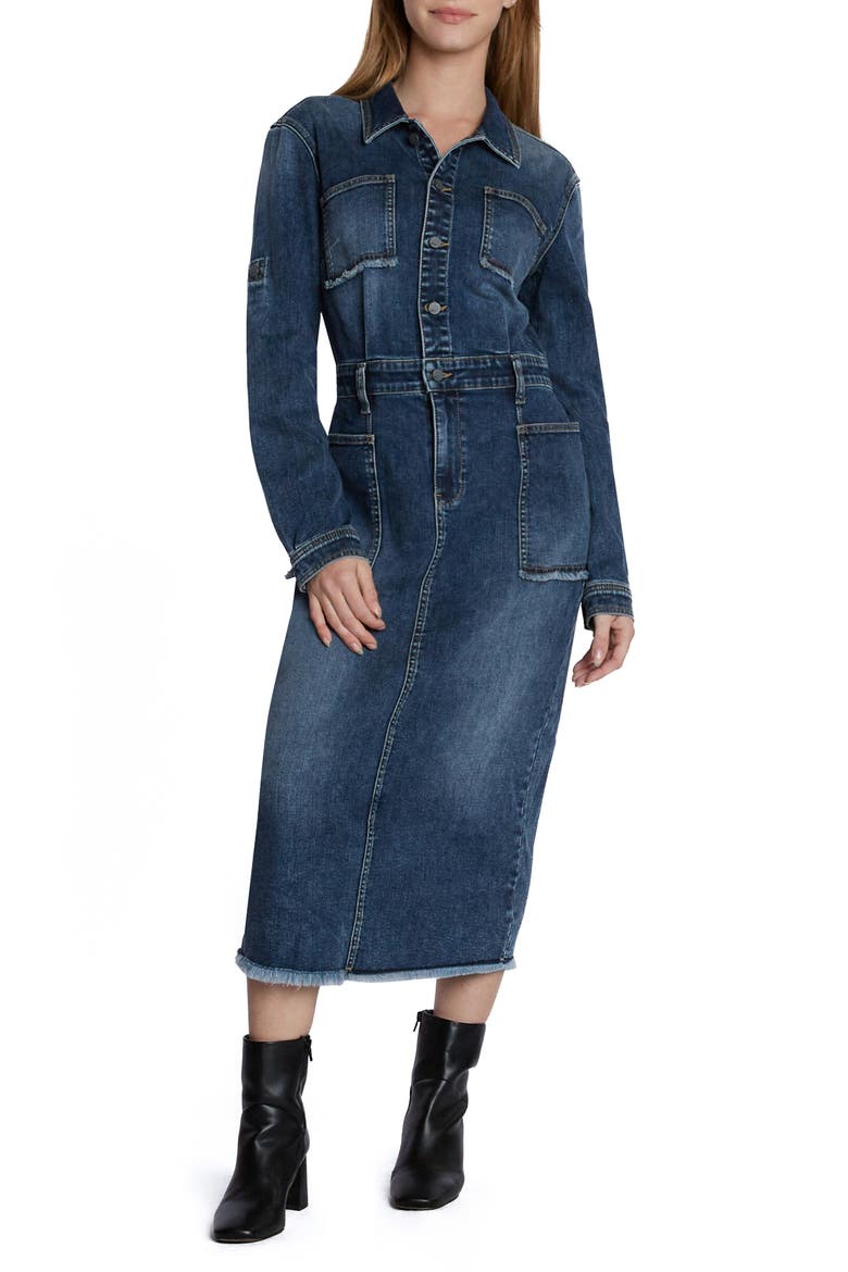 Nora Long Sleeve Denim Maxi Shirtdress, Main, color, REBORN BLUE