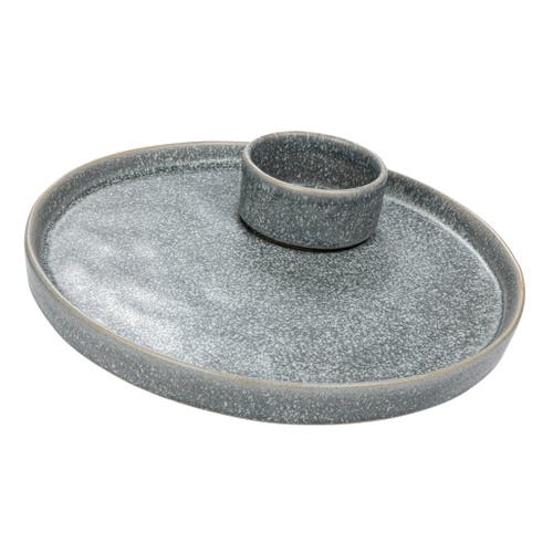 Storied Home Matte Stoneware Serving Plate And Small Dish Set In Gray