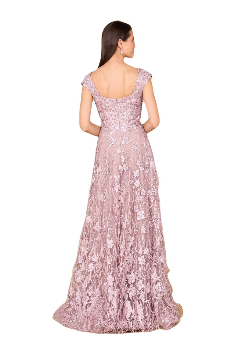 Cap Sleeves, A-line Dress with Feathers, Alternate, color, Lilac