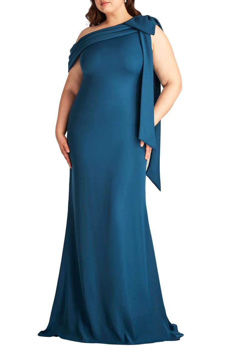 One-Shoulder Bow Detail Crepe Gown, Alternate, color, ECLIPSE