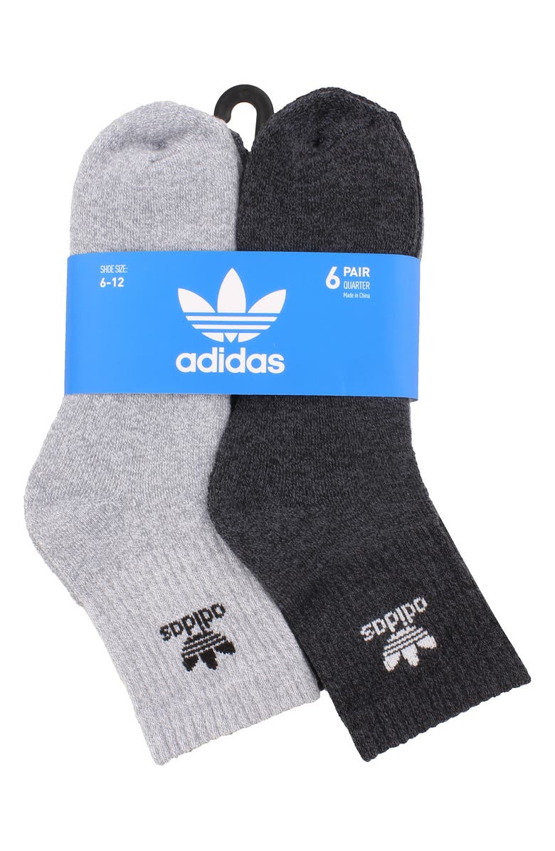 adidas Assorted 6-Pack Trefoil Performance Quarter Crew Socks, Alternate, color, 