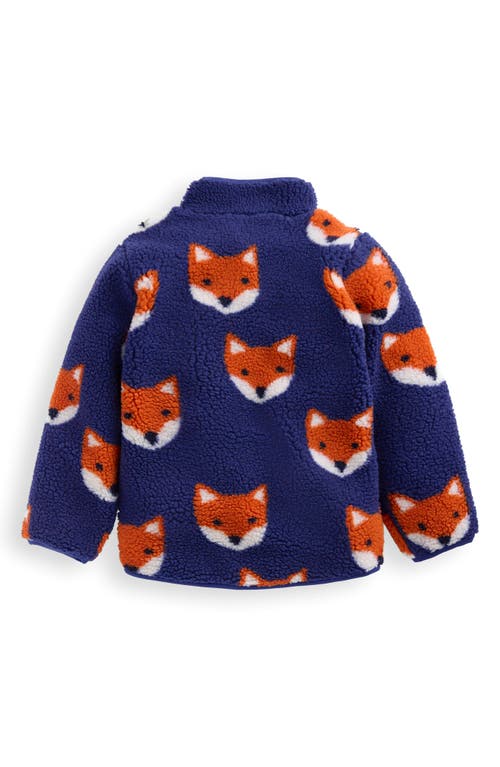 Mini Boden Kids' Fox Print Textured Fleece Jacket In Blue
