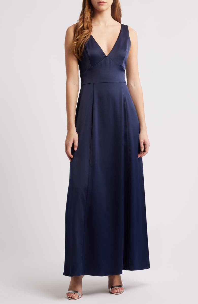 WAYF Thea Halter Neck Satin Gown, Main, color,